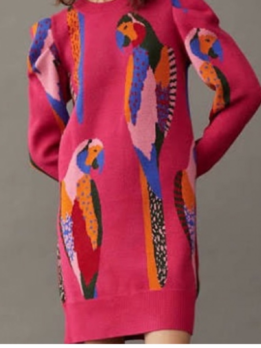 FARM Rio Hot Pink Parrot-Print Knit Mini Dress
